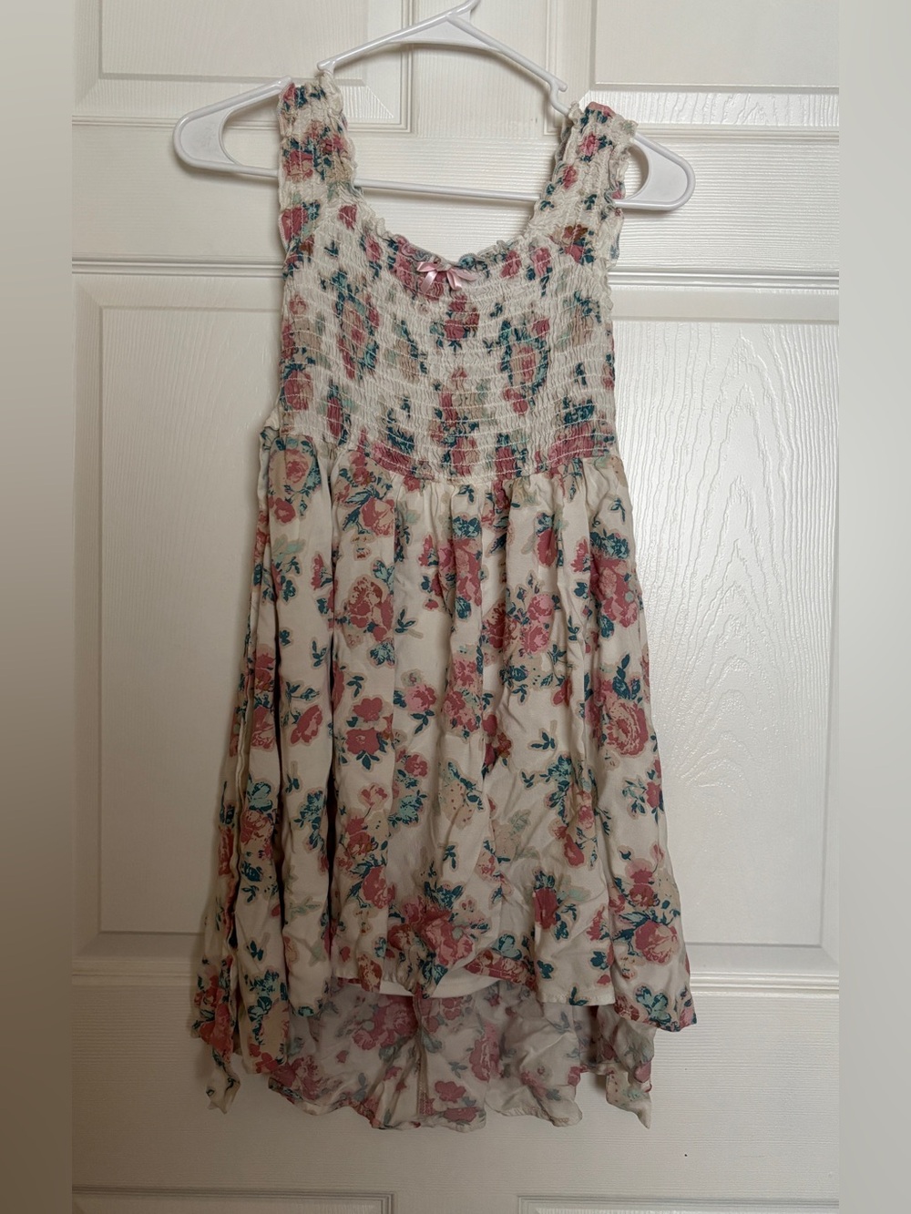 Disney Floral Cream Pink Blue Ruffled Top